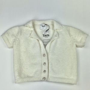 Tach Button Up Cardigan Top Wool Cream Off-White